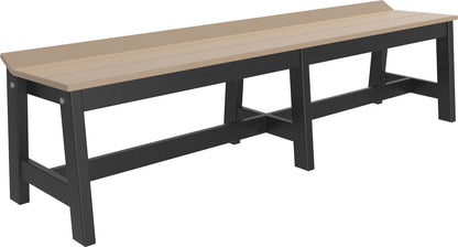 Weatherwood and Black LuxCraft 72-inch Cafe Dining Bench, illustrated on a white background, combining rustic charm with modern design elements.