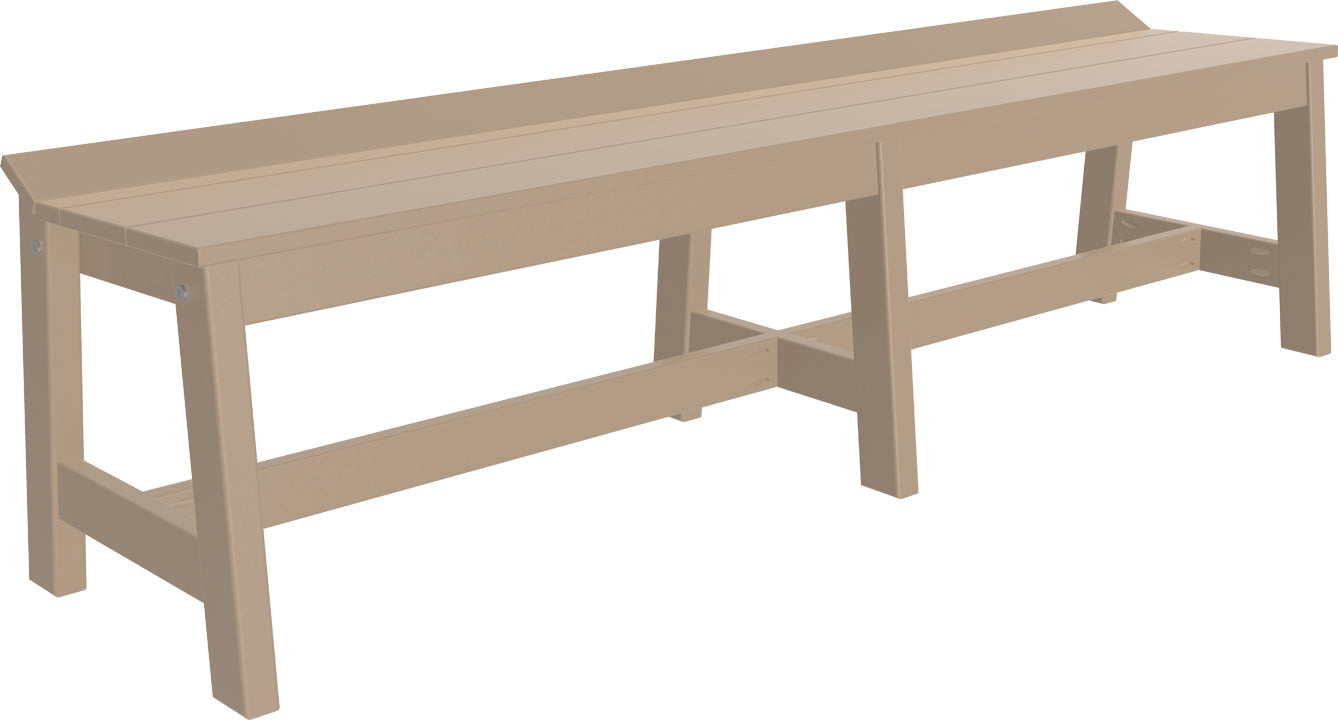 LuxCraft 72-inch Cafe Dining Bench in Weatherwood, displayed on a white background, showcasing its textured finish suitable for any outdoor setting.