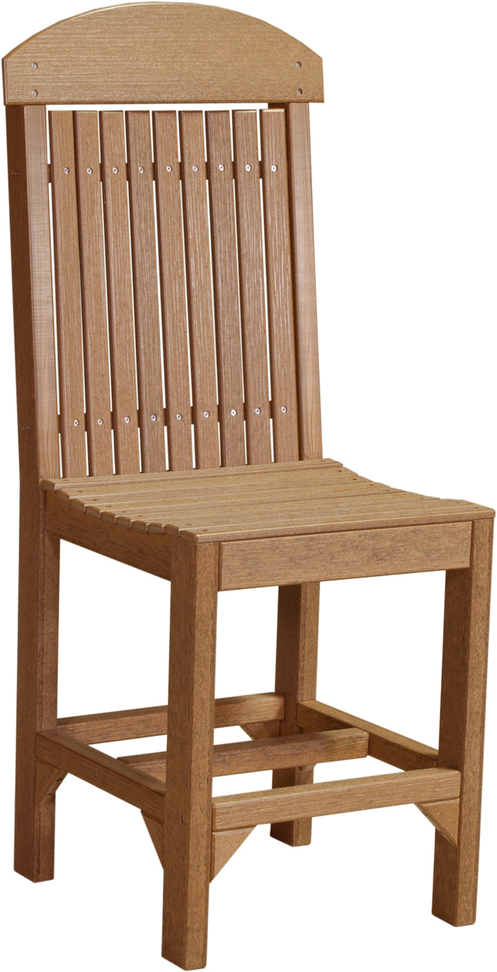 Outdoor dining chair in Antique Mahogany, featuring high-density poly lumber construction and stainless steel fasteners for durable patio seating.