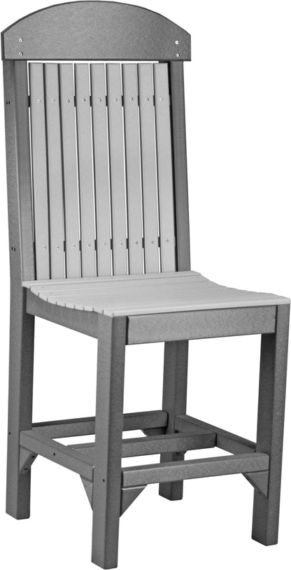 Weather-resistant garden chair in Dove Gray with Slate accents, showcasing durable poly lumber construction and stainless steel fasteners for reliable outdoor use.