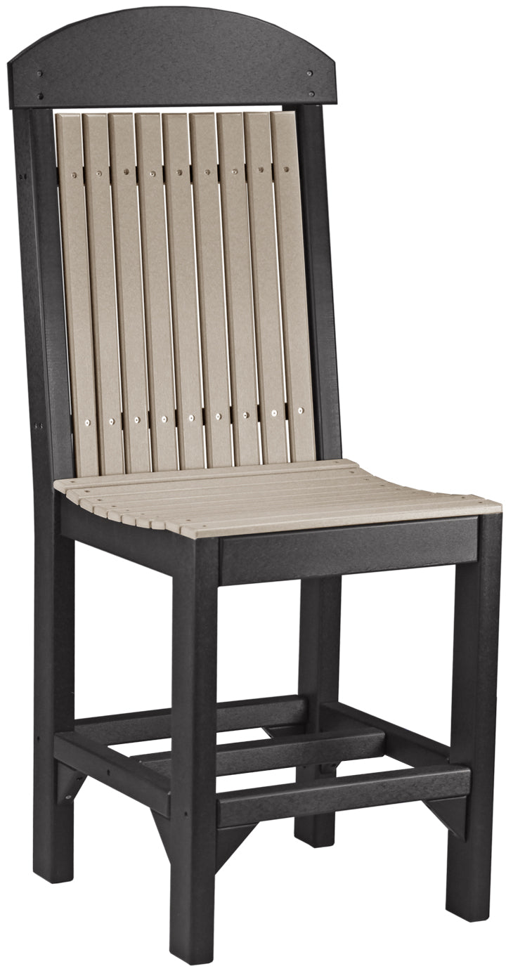 Poly lumber garden chair in Weatherwood with Black frame, featuring robust materials and stainless steel fasteners for elegant and durable outdoor seating.