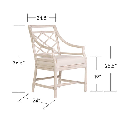 Dimension guide for the David Francis X & Diamond Tight Back Dining Arm Chair in Weathered White finish, with measurements clearly illustrated.