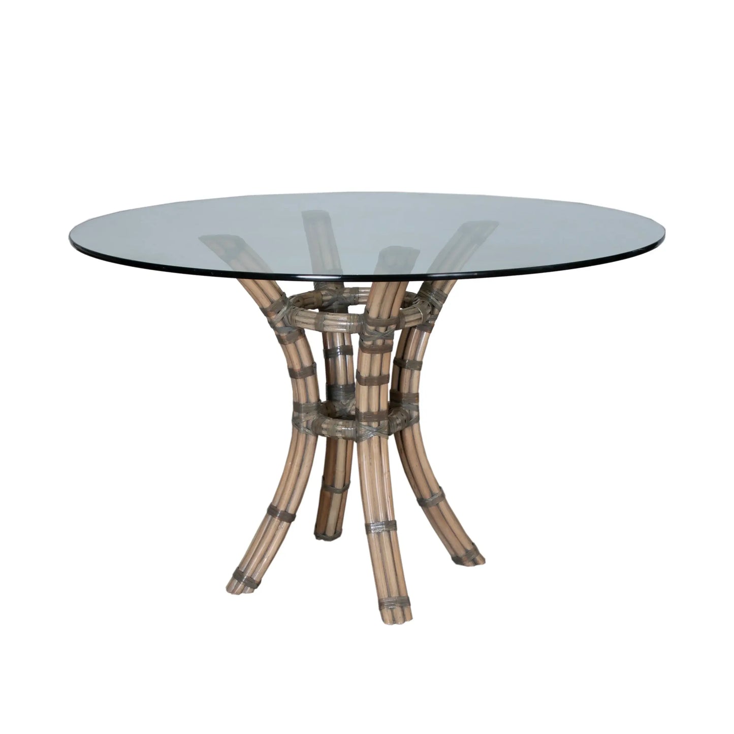 Front view of the David Francis Small Round Table Base made of rattan over a steel frame