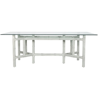 Front view of DAVID FRANCIS Medium Rectangular Table Base with glass top in mist gray finish.