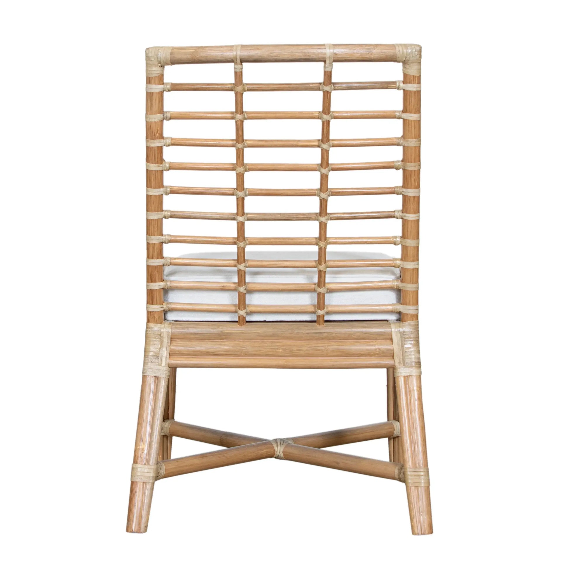 Back view showing the intricate rattan design of the Luna Dining Chair.