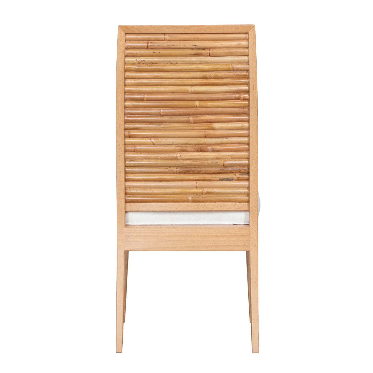 Stacked Bamboo Dining Chair, back view highlighting round rattan pole design.