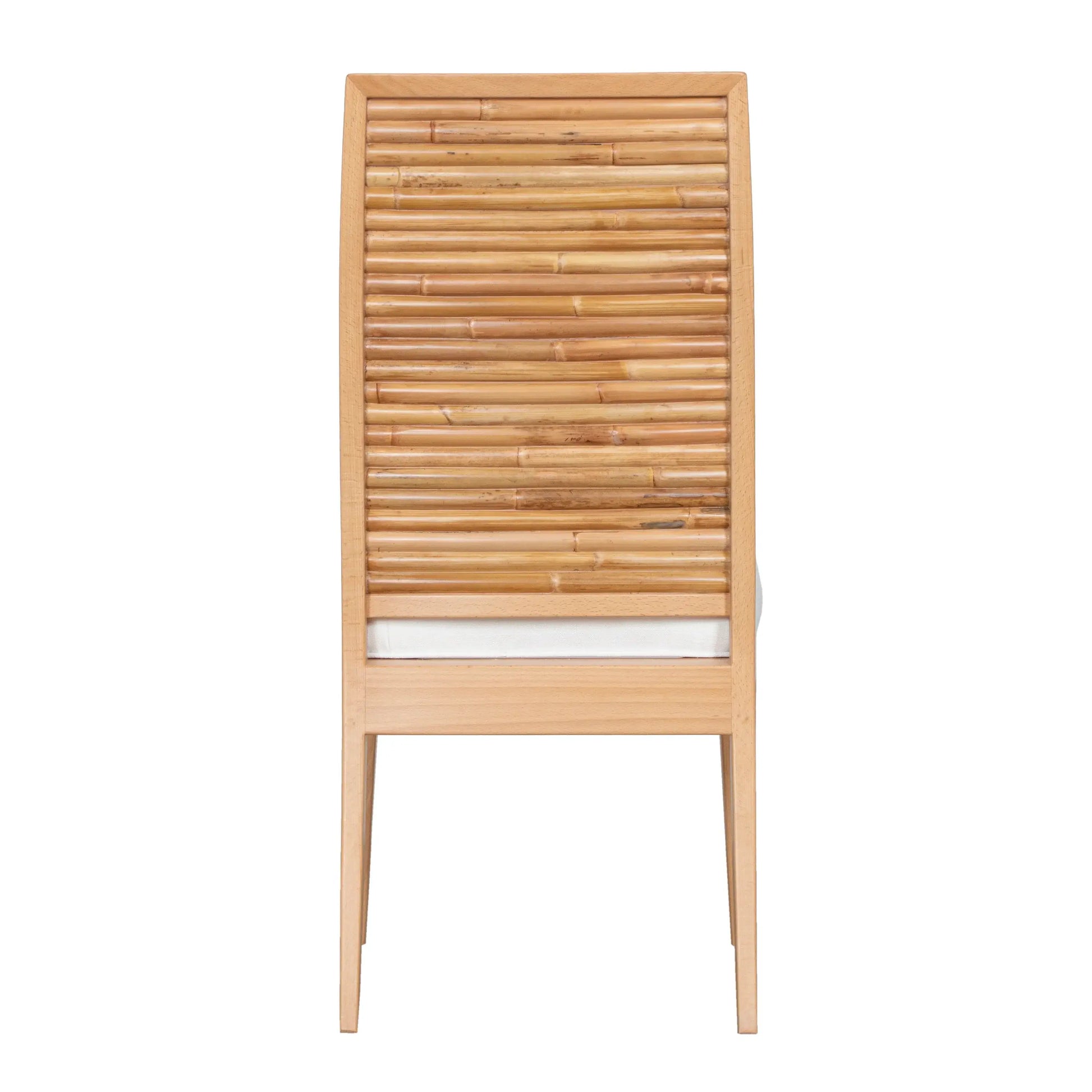 Stacked Bamboo Dining Chair, back view highlighting round rattan pole design.