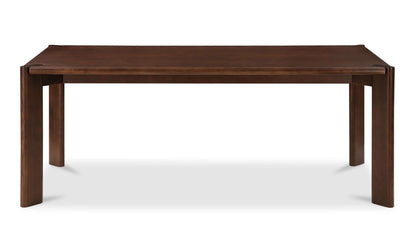 Front view of Daifuku Small Brown Dining Table, featuring solid walnut-stained ash and rounded edges for a soft look.