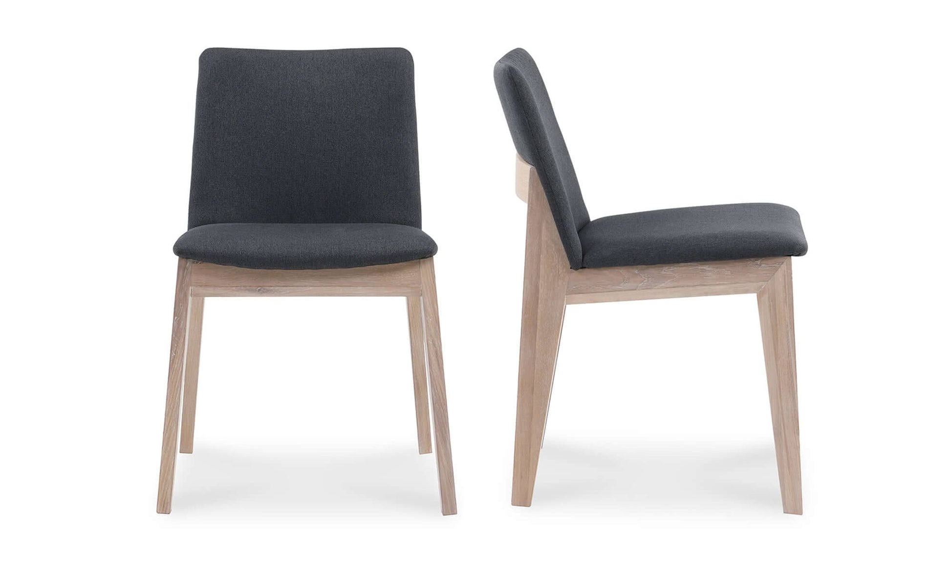 Angled front and side views of Deco Dark Grey Dining Chair