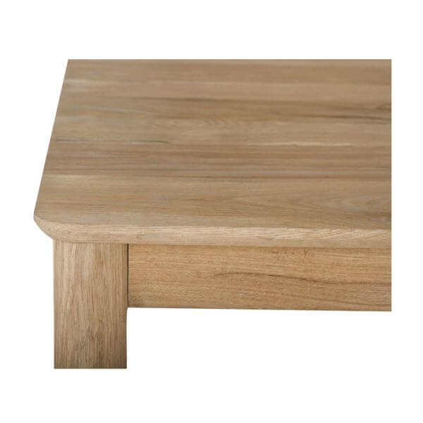 Corner view of the Alden Dining Table Natural by Union Home, highlighting the smooth wooden surface.