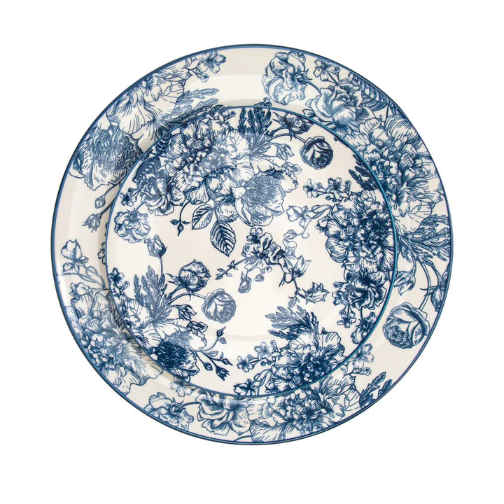 Set of blue floral patterned dinner and salad plates from the Banbury Blue Dinnerware collection by Godinger.