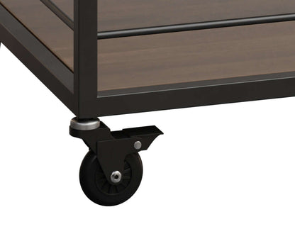 Close-up of lockable caster on Fresno Wine Serving Cart.