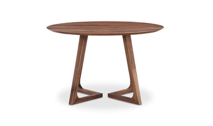 Godenza Round Brown Dining Table showcasing its solid walnut wood and flared legs