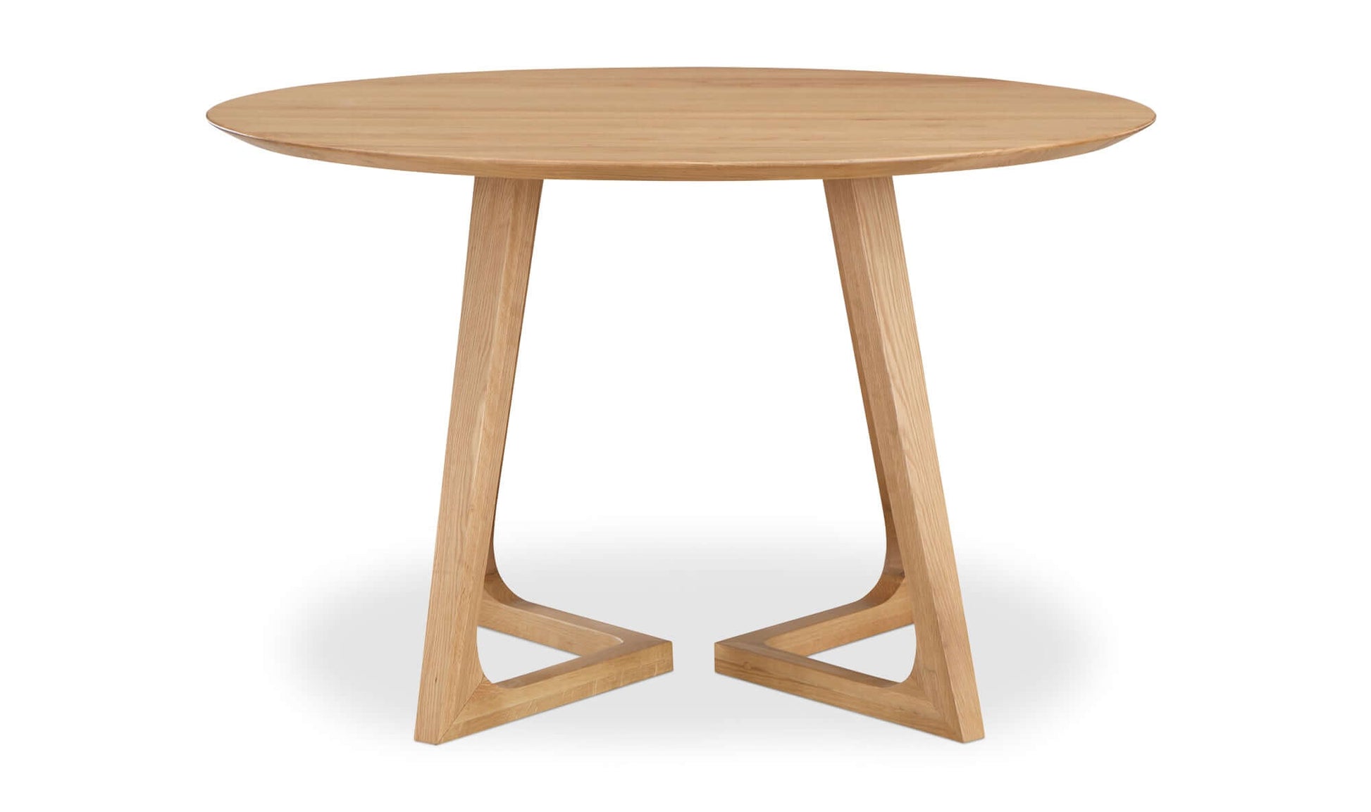 Complete view of the Godenza Round Oak Dining Table, showing the mid-century modern design.