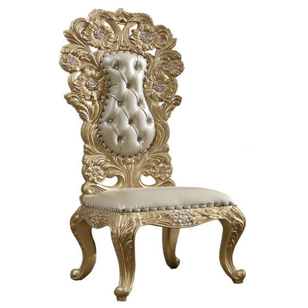 HD-1801 Traditional Round Dining Set - Antique Gold Finish Dining Chair with Intricate Carvings