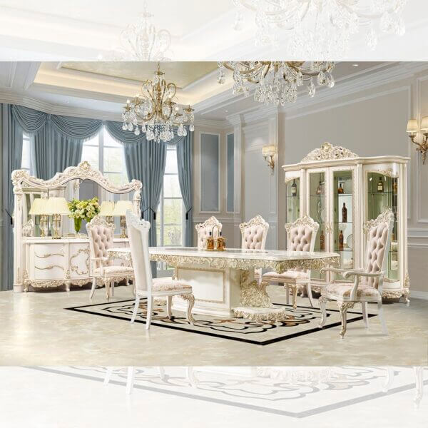 Full view of HD-959 solid wood traditional dining set in an elegant room.