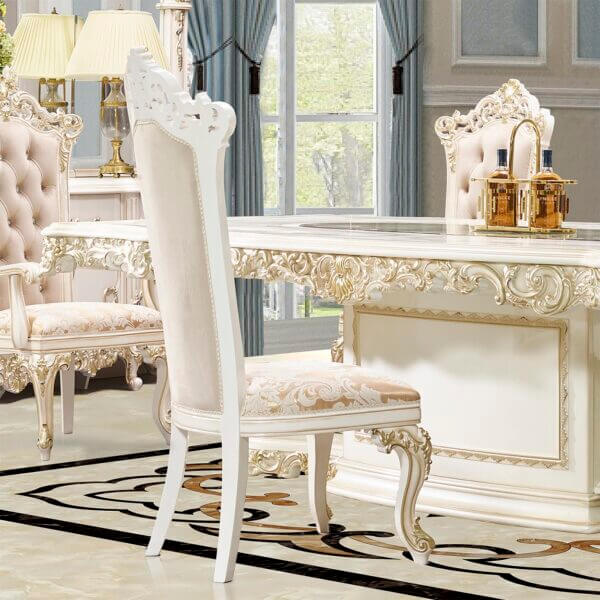 Side view of HD-959 luxury dining chair with detailed carvings.