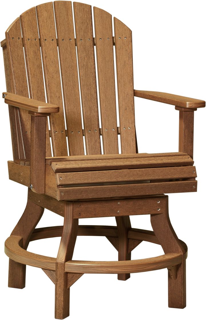 Adirondack counter swivel chair in antique mahogany finish with 360-degree swivel base.