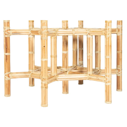 Front view of the natural rattan hexagonal dining table base showcasing its unique geometric design.