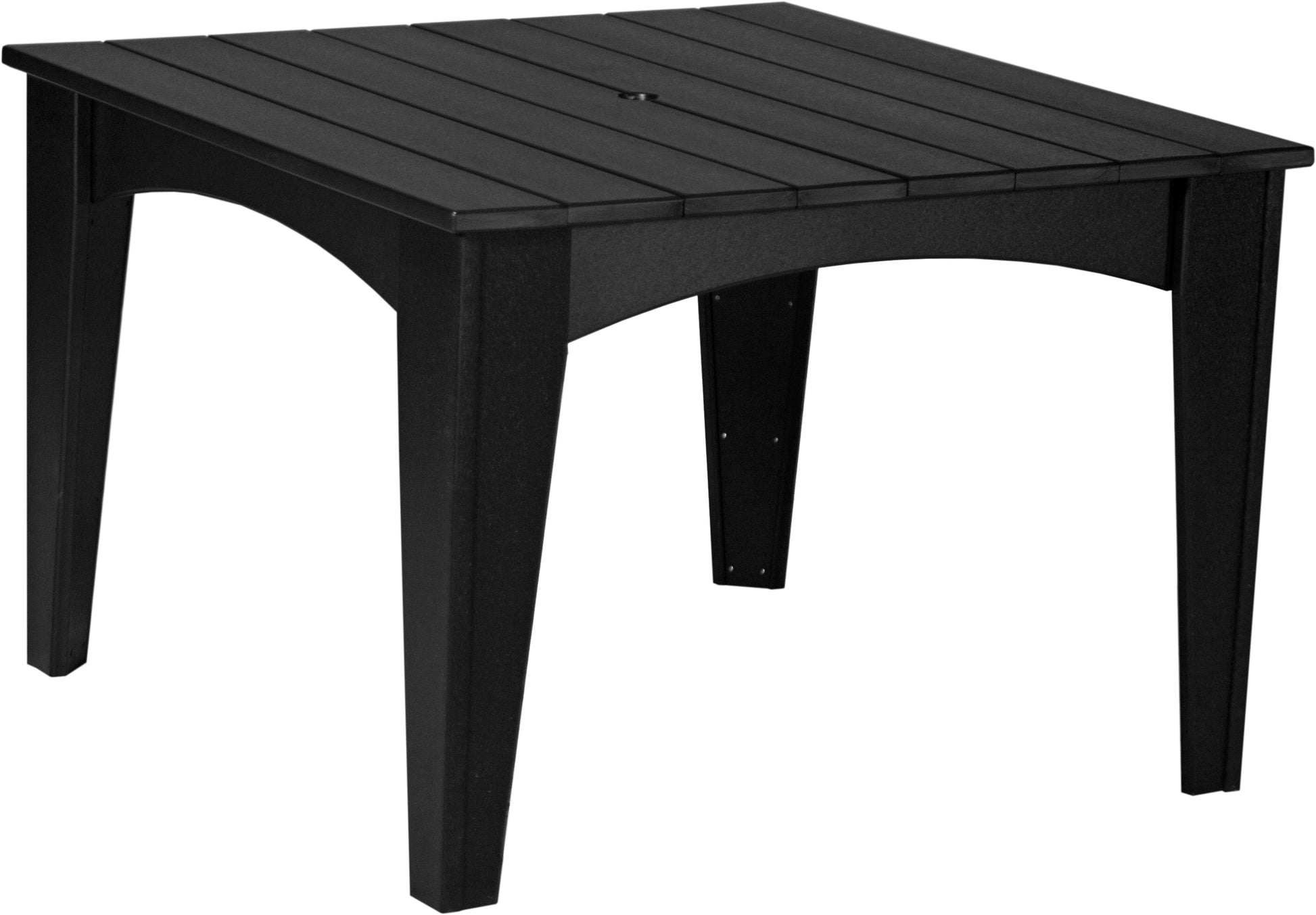 Sleek all-black outdoor dining table, versatile and modern for any patio.