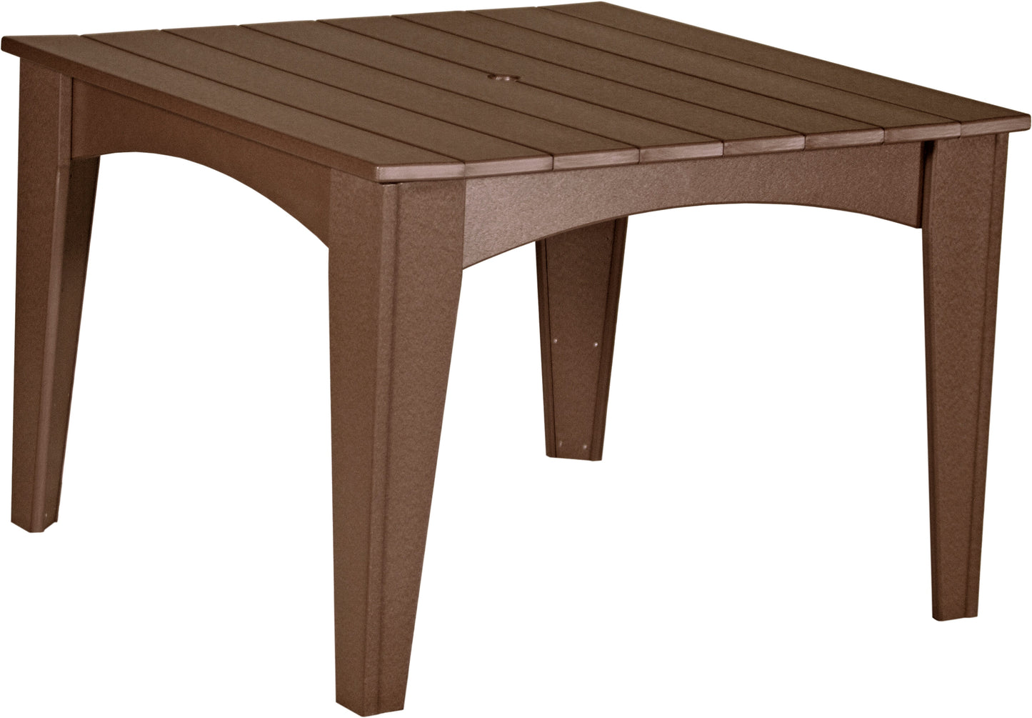 Chestnut brown dining table, rich in color, ideal for sophisticated outdoor settings.