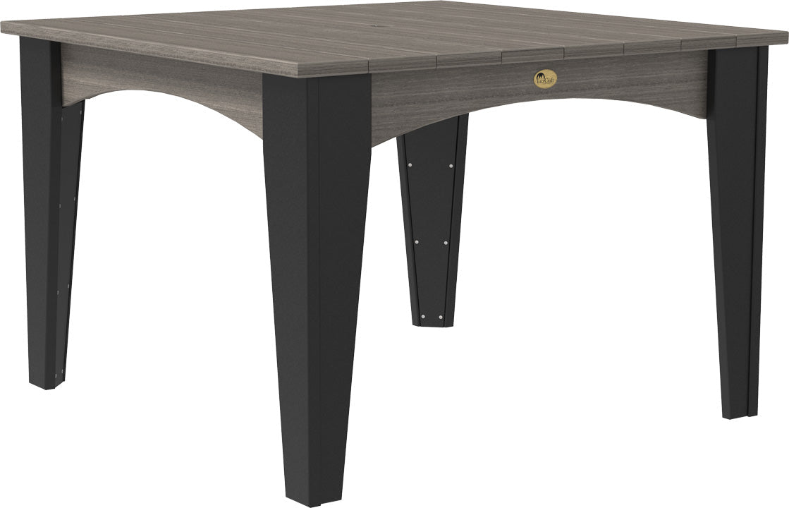 Coastal gray and black dining table, a stylish addition to any outdoor dining area.