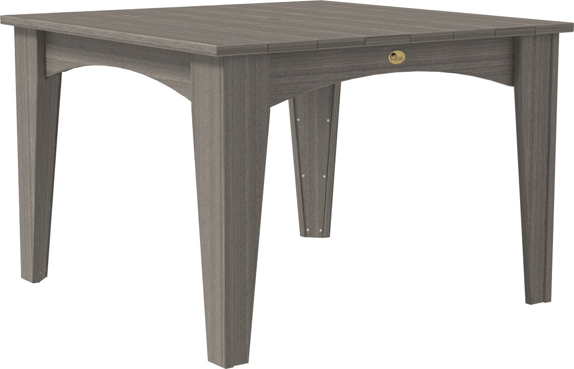 Coastal gray square dining table, contemporary design for modern patios.