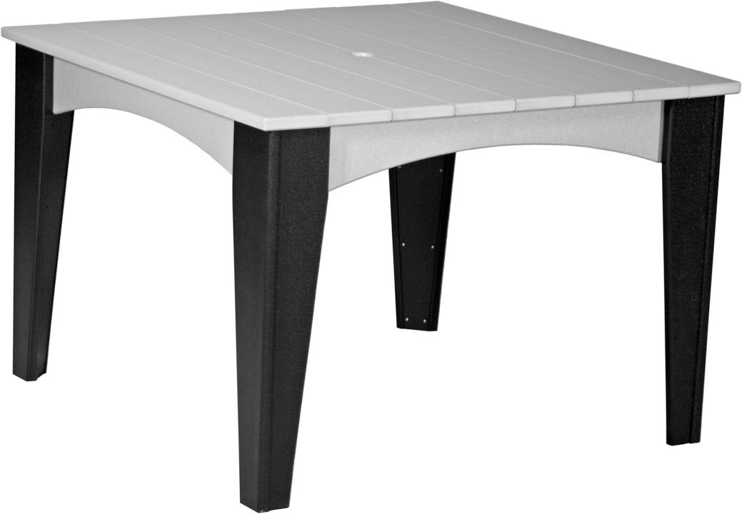 Dove gray and black dining table, offering a neutral palette for outdoor decor.