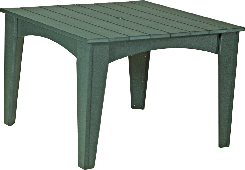 Stylish outdoor dining table in deep green, enhancing garden spaces with its refreshing hue.