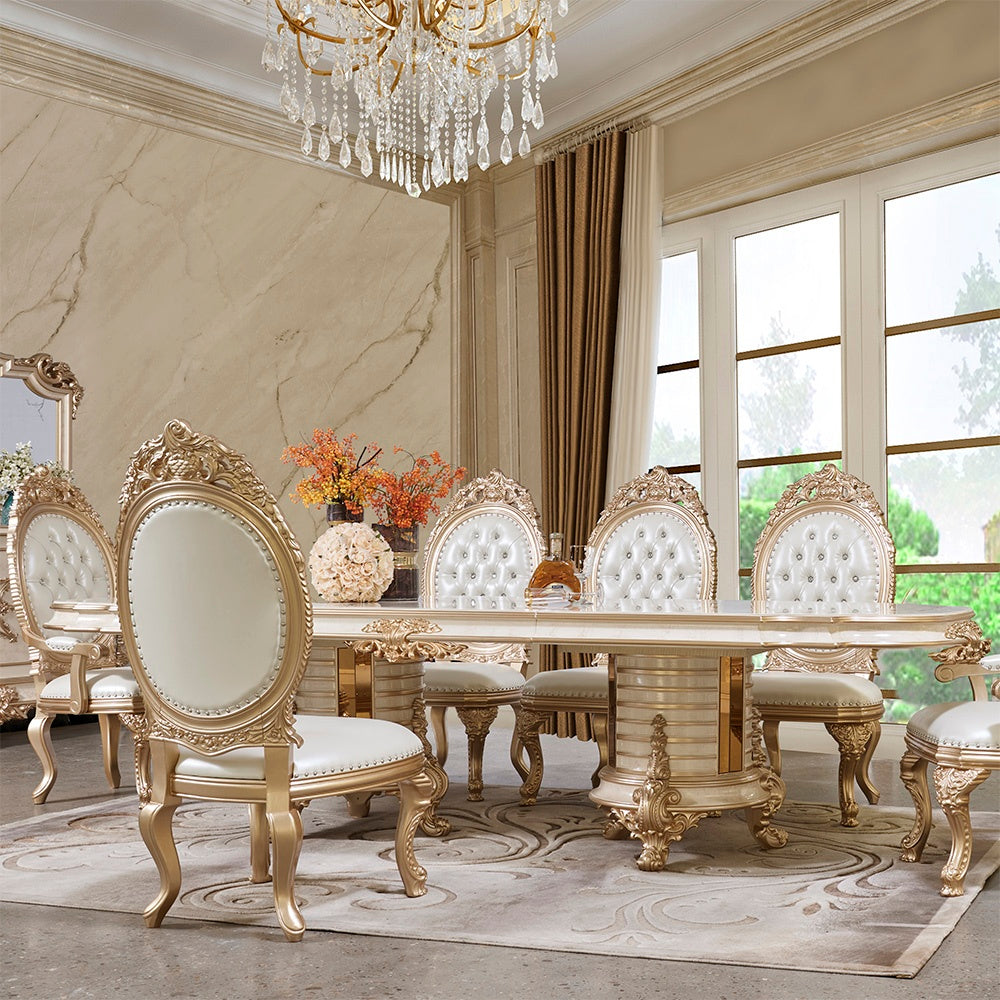 HOMEY DESIGN HD-9093 Solid Wood Traditional Dining Set displayed in an elegant dining room.