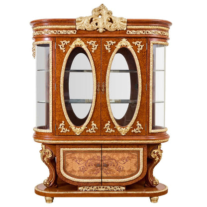 Full view of the HOMEY DESIGN HD-8024 Cherry China Cabinet showcasing its rich cherry finish and elegant design.