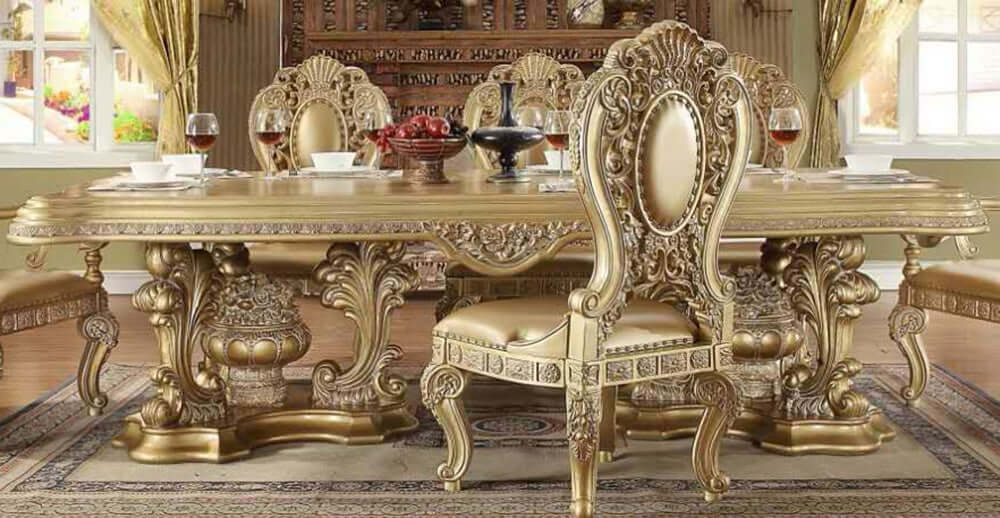 Victorian Hand Carved HD-8016 Dining Table with intricate gold accents and carvings