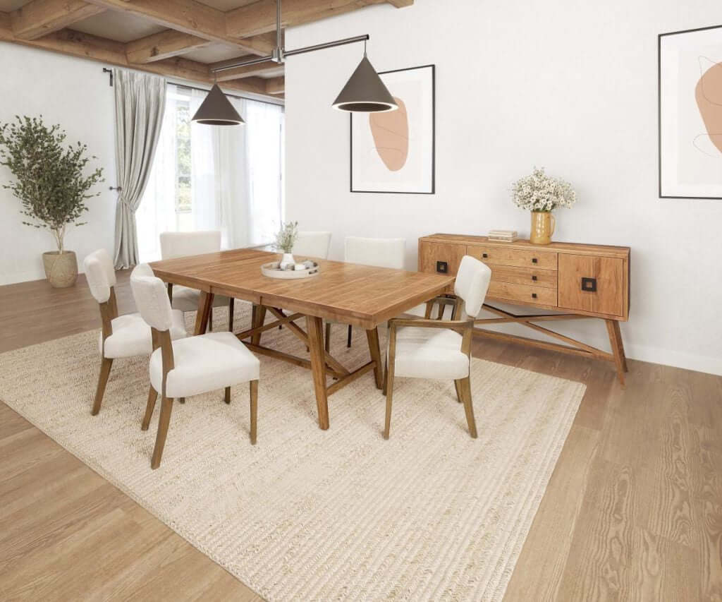 Kiona Dining Server in a stylish dining room setting with coordinating furniture.