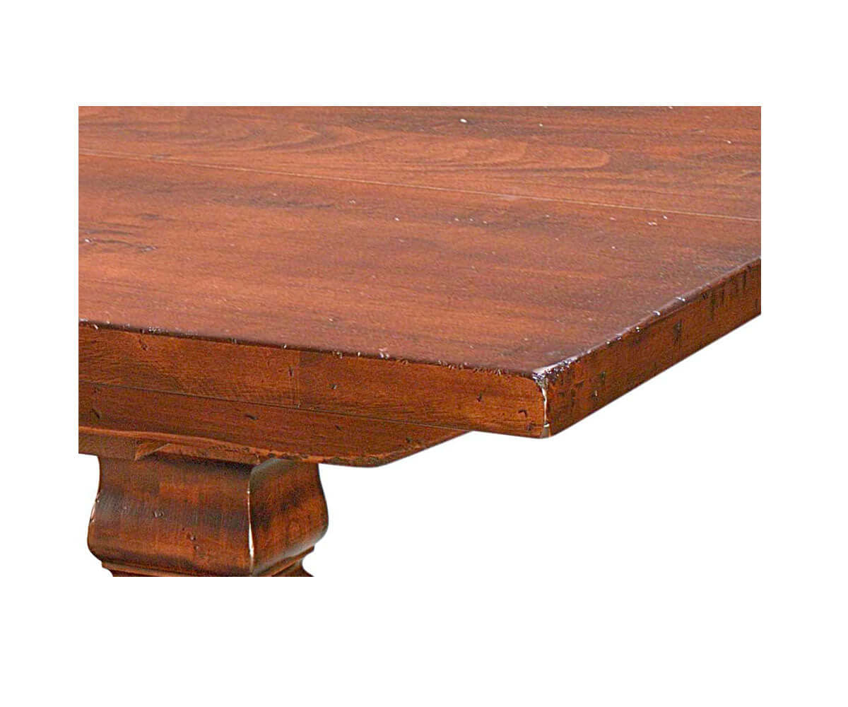 Close-up of the Provincial Cottage Dining Table's rich Brown Maple finish and 1½” thick edge.