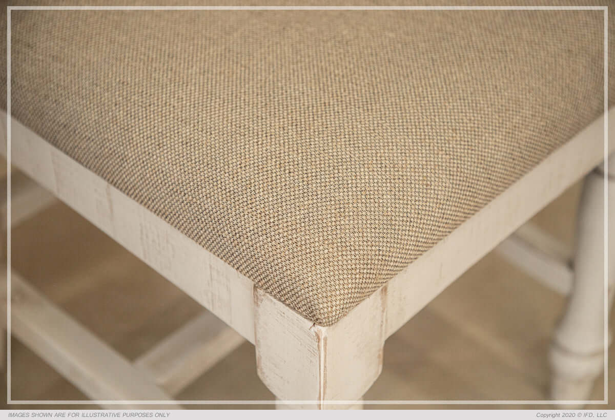 Close-up of upholstered seat on Rock Valley Ladder Back Dining Chair