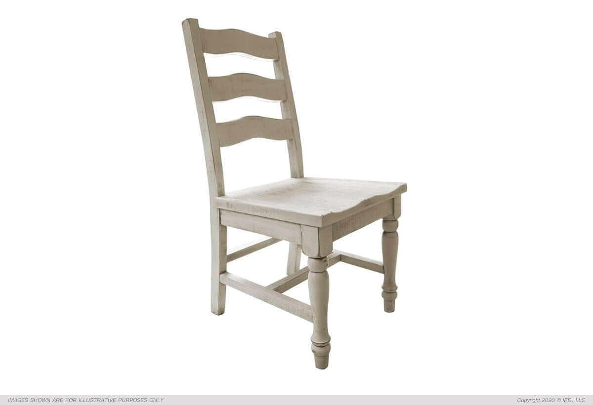 Rock Valley Dining Chair with crisp white finish and ladder-back design, made from solid wood.