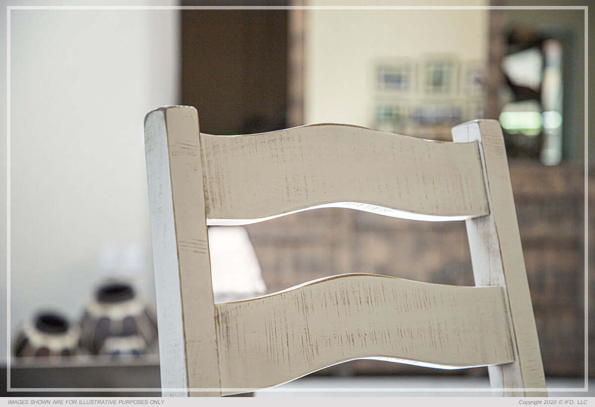 Top view of the Rock Valley Dining Chair seat, showing the unique wood grain and rubbed-through finish.