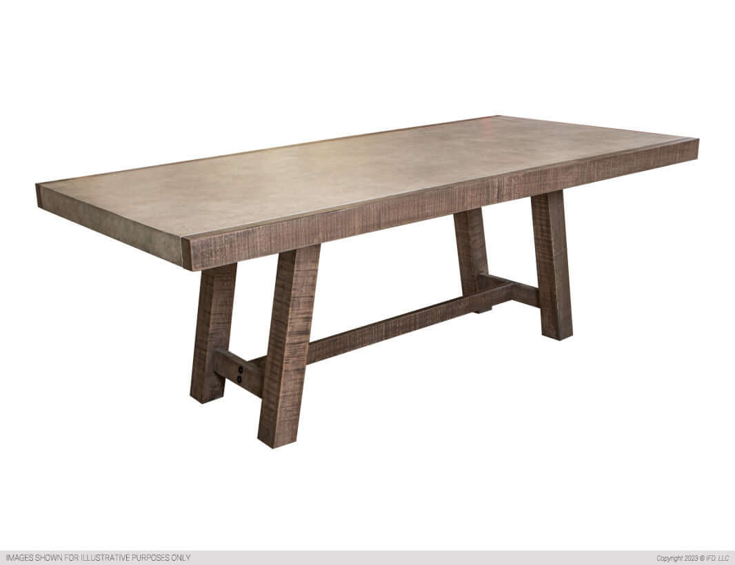 Stylish mango wood dining table with a faux marble top and sturdy legs.