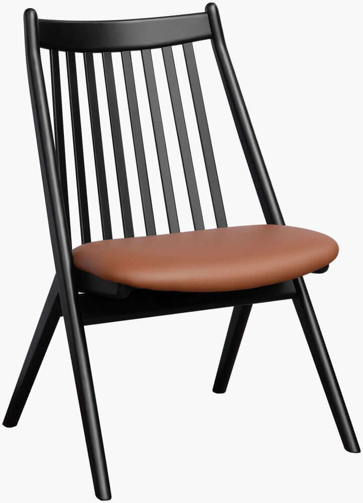 Front view of the Surya Acworth Dining Chair in black with a brown faux leather seat.