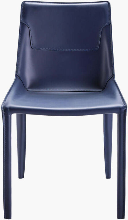 Hanks Navy Dining Chair front view - Surya blue leather dining chair.