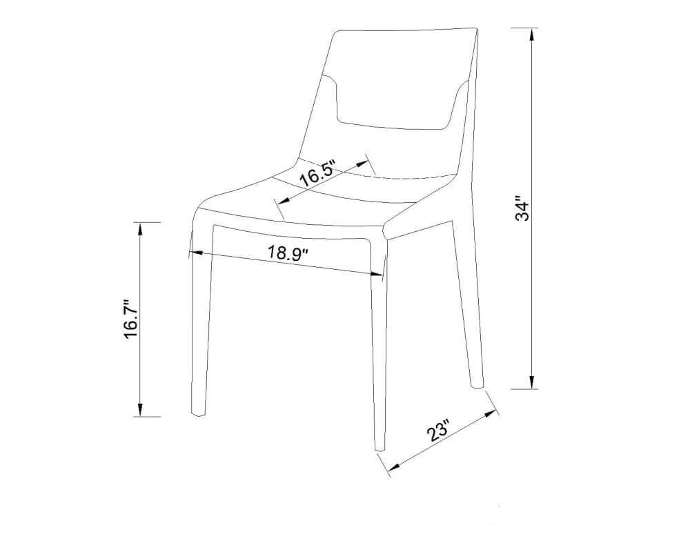 Dimensions diagram of Hanks Navy Dining Chair - detailed measurements of Surya blue leather dining chair.