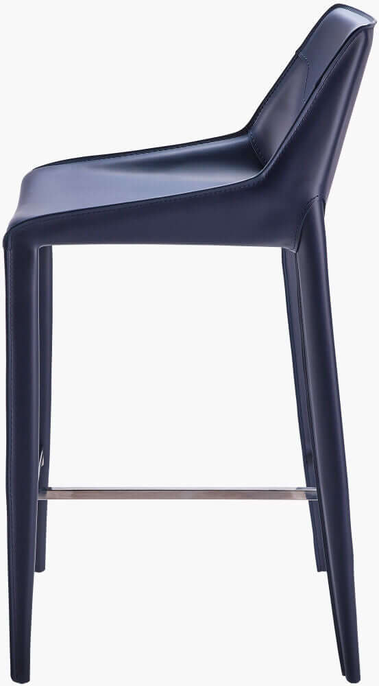 Side view of Surya Hanks Navy Bar Stool, showing the durable metal frame and comfortable seating.