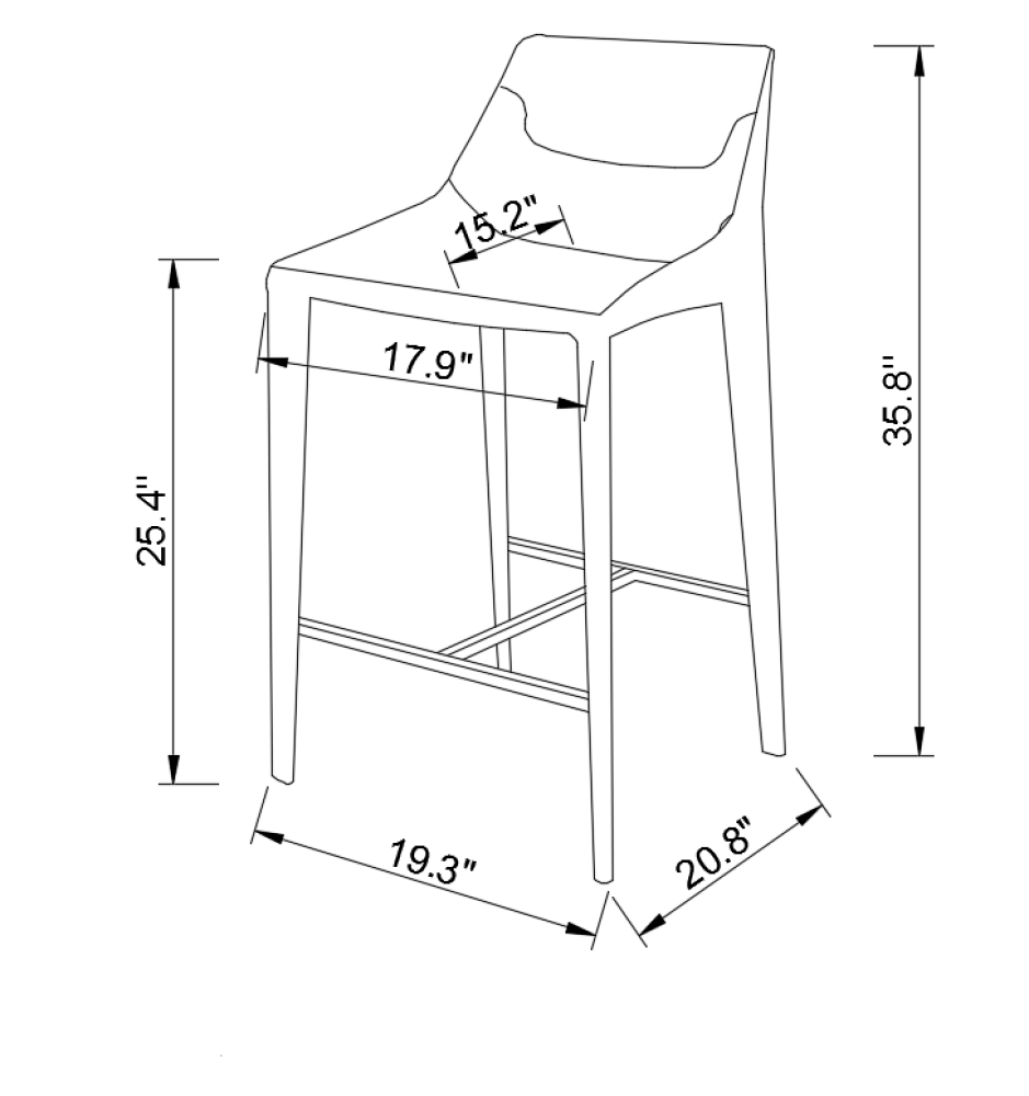 Dimensions diagram of Surya Hanks Navy Bar Stool, detailing precise measurements for accurate fitting.