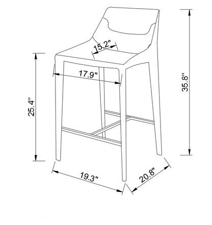 Dimensions diagram of Surya Hanks Navy Bar Stool, detailing precise measurements for accurate fitting.