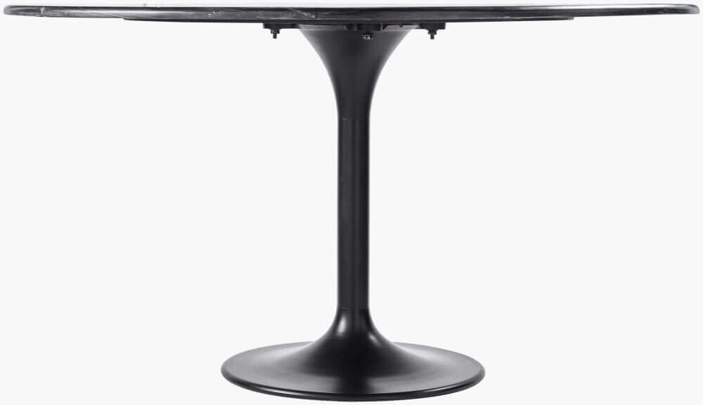 Side View of Surya Anatalia Black Dining Table Showing Sturdy Metal Base