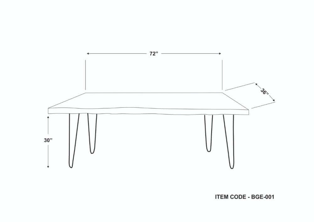 Detailed side profile of the Bergen dining table's sleek, industrial-style legs.