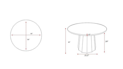 Dimension diagram of the Linus dark brown dining table by Surya with measurements in inches.