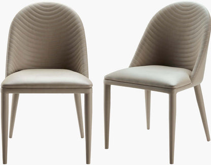 Front view of two Lacey beige leather dining chairs by Surya showcasing modern design.