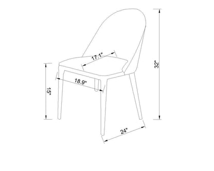 Dimension diagram of the Lacey beige leather dining chair by Surya with measurements in inches.