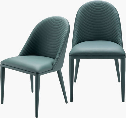 Two Lacey Teal Dining Chairs in faux leather upholstery by Surya